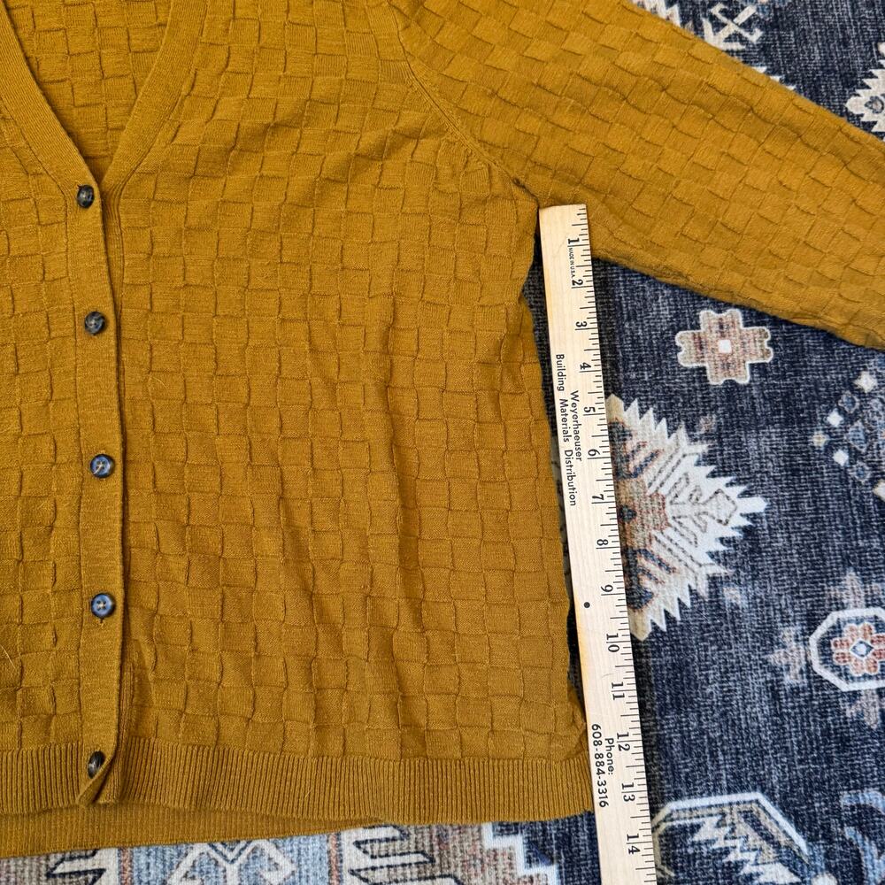 Madewell Checkered Knit Button Down Cardigan Mustard Yellow Women’s Size XL - Picture 4 of 9